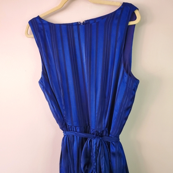 Size 16 Blue Tie-Waist Cocktail Dress by Carmen Marc Valvo - Luxe - Picture 4 of 9